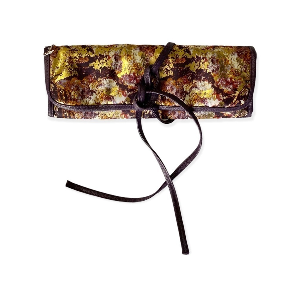 Sonia Kashuk Distress Gold/Purple Foil Rolled Makeup Bag NWOT